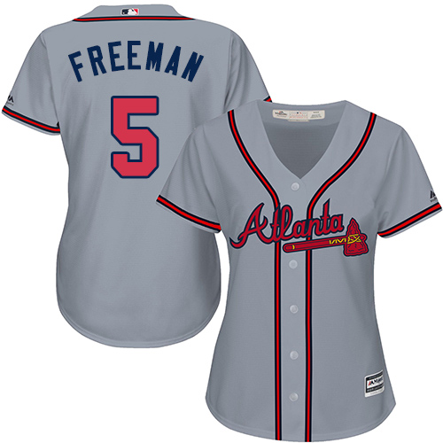Braves #5 Freddie Freeman Grey Road Women's Stitched MLB Jersey